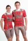 Trachten Damen Radtrikot im Lederhosen-Look, Karo rot