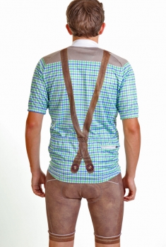 Herren Trachten Radtrikot im Lederhosen-Look, Karo grün/blau