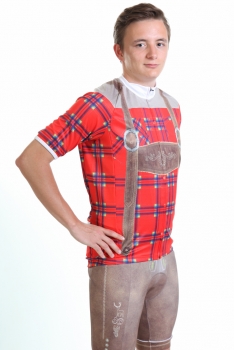 Herren Trachten Radtrikot im Lederhosen-Look, Karo ROT